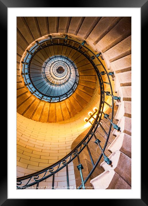 Spiral stairs inside the Eckmuhl lighthouse Framed Mounted Print by Laurent Renault