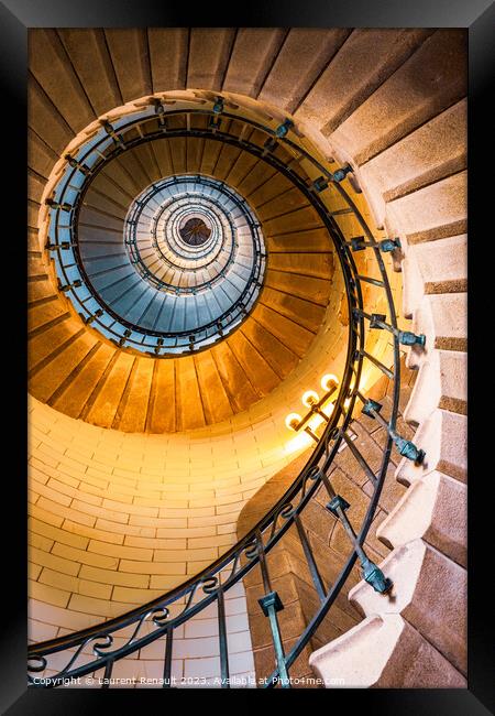 Spiral stairs inside the Eckmuhl lighthouse Framed Print by Laurent Renault