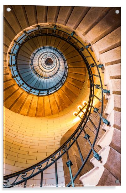 Spiral stairs inside the Eckmuhl lighthouse Acrylic by Laurent Renault