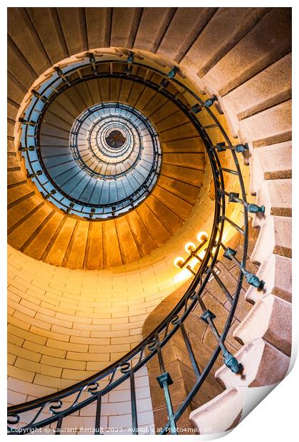 Spiral stairs inside the Eckmuhl lighthouse Print by Laurent Renault