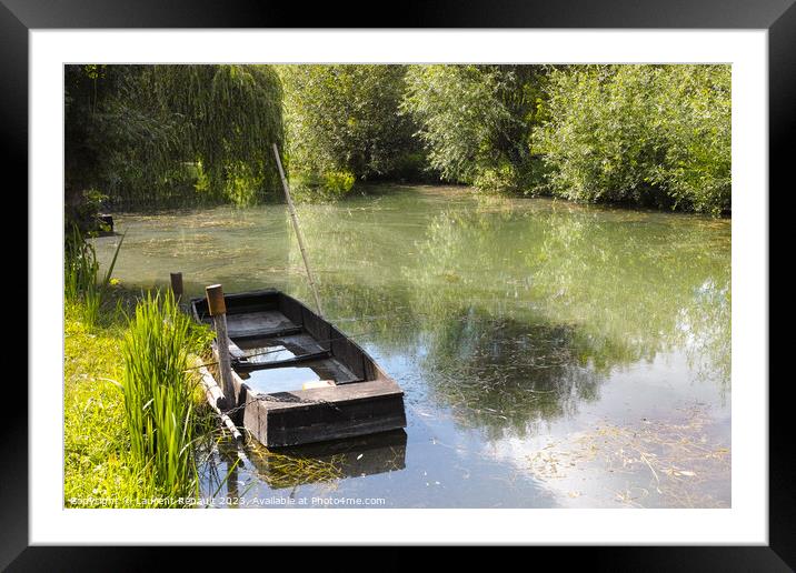 Small boat in marshes in Bourges Framed Mounted Print by Laurent Renault