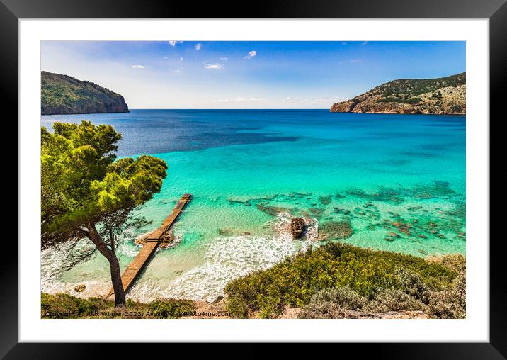 Idyllic sea view of the coast bay in Camp de Mar Framed Mounted Print by Alex Winter
