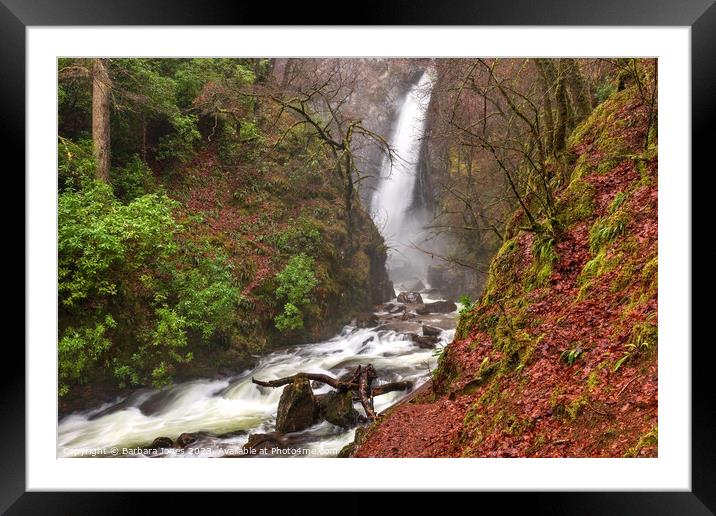 Grey Mares Waterfall in Spate, Kinlochleven Scotla Framed Mounted Print by Barbara Jones