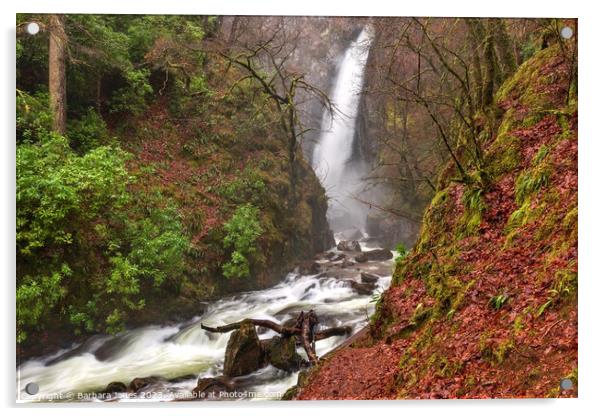 Grey Mares Waterfall in Spate, Kinlochleven Scotla Acrylic by Barbara Jones