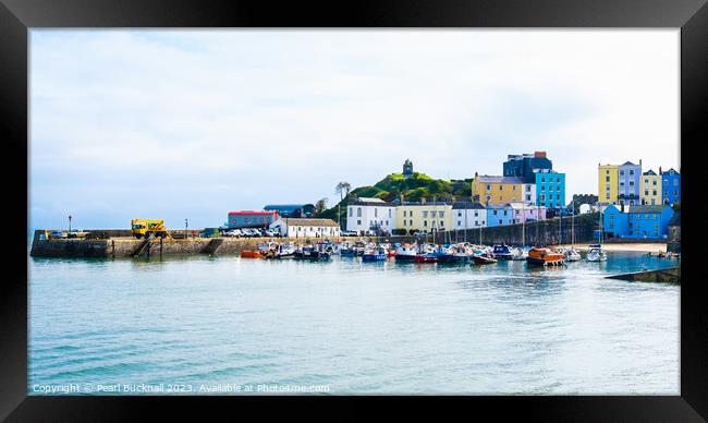 Colourful Tenby Harbour in Pembrokeshire Wales Pan Framed Print by Pearl Bucknall