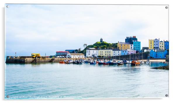 Colourful Tenby Harbour in Pembrokeshire Wales Pan Acrylic by Pearl Bucknall