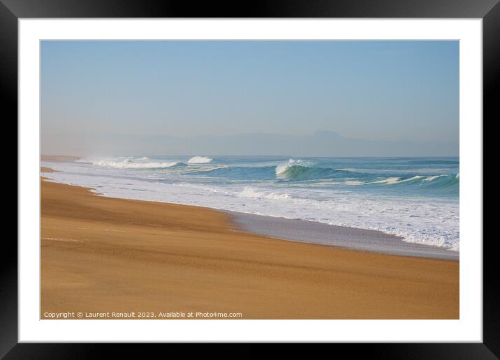 Waves breaking on the shore of Biarritz Framed Mounted Print by Laurent Renault