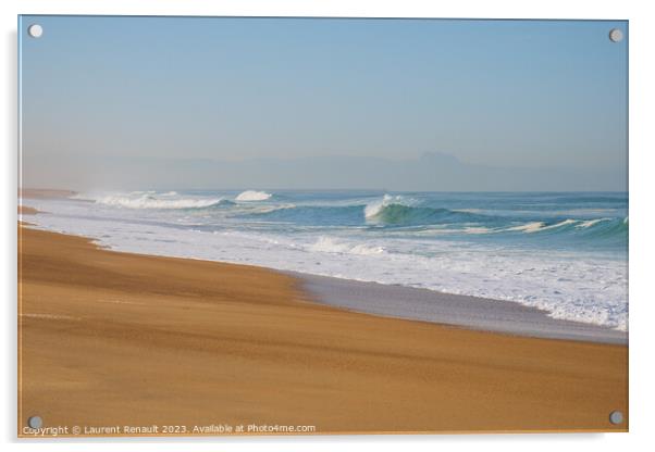 Waves breaking on the shore of Biarritz Acrylic by Laurent Renault