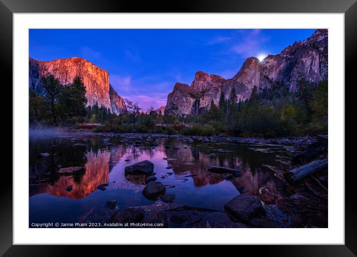 Moonrise over Valley View Framed Mounted Print by Jamie Pham