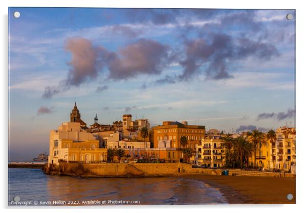View of Sitges, Spain basking in the early morning Acrylic by Kevin Hellon