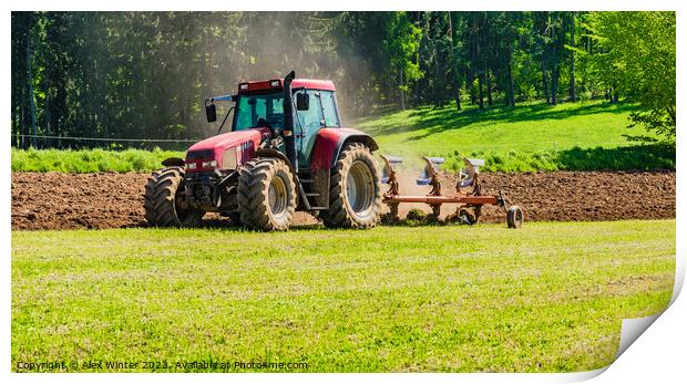 Tractor plowing a field Print by Alex Winter