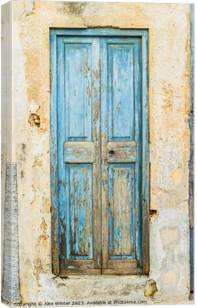 Vintage old blue wooden front door Canvas Print by Alex Winter