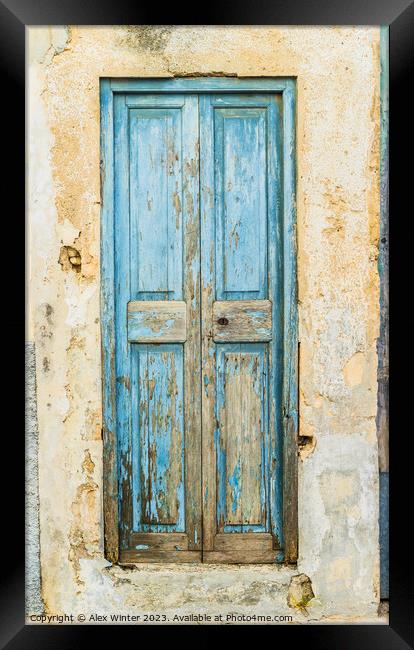 Vintage old blue wooden front door Framed Print by Alex Winter