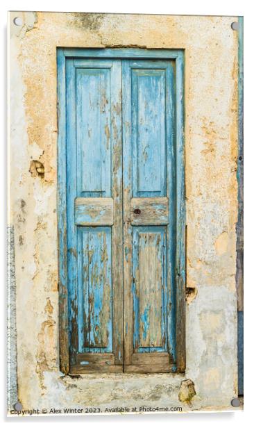 Vintage old blue wooden front door Acrylic by Alex Winter