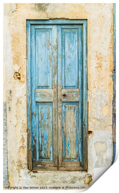 Vintage old blue wooden front door Print by Alex Winter