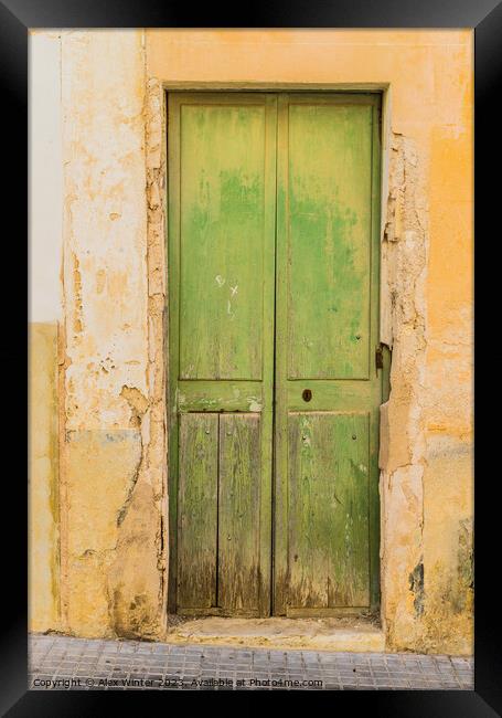 green wooden entrance front door Framed Print by Alex Winter