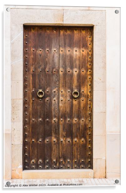 Old rustic brown wooden front door Acrylic by Alex Winter