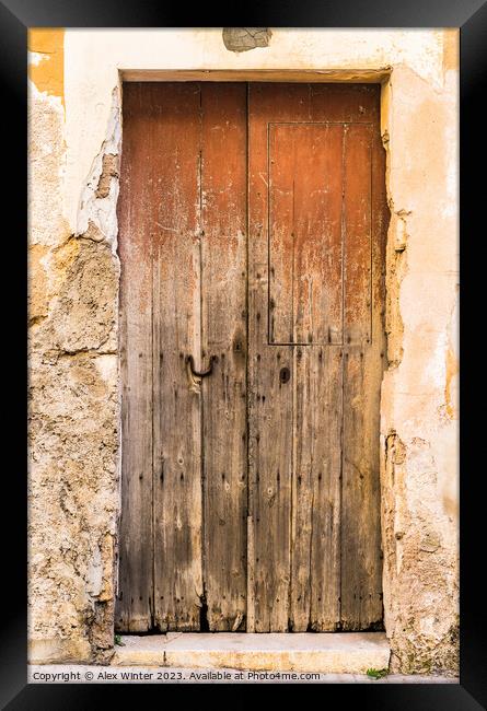 Vintage old wooden front door Framed Print by Alex Winter