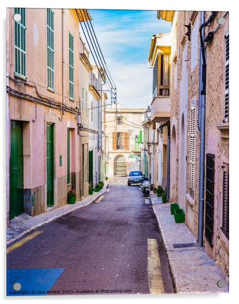 Street in Felanitx, mediterranean old town on Mallorca Acrylic by Alex Winter