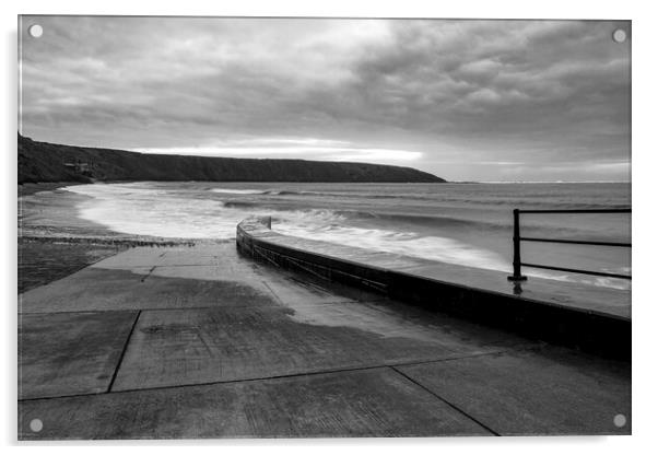 Filey Brigg Black and White Acrylic by Tim Hill