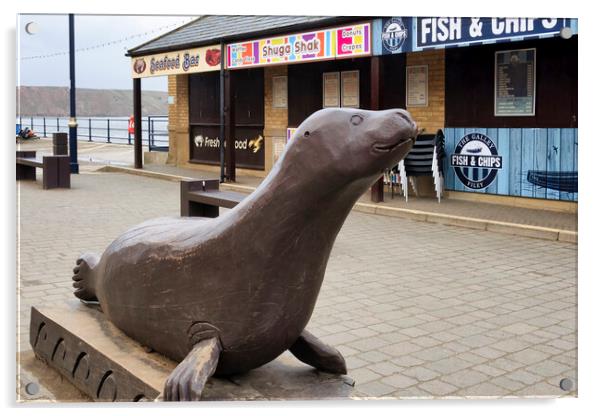 Bonzo the Seal at Filey Acrylic by Tim Hill