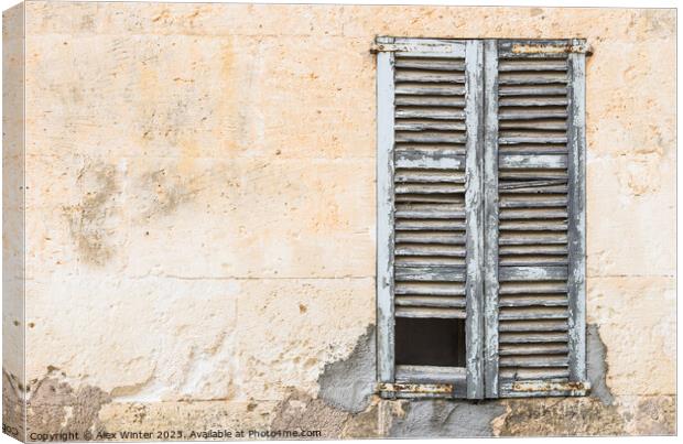 Detail view of old damaged window shutters Canvas Print by Alex Winter