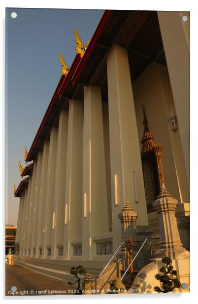 Phra Ubosot Buddha hall with white columns. Acrylic by Hanif Setiawan