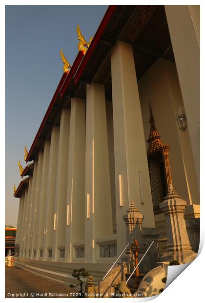 Phra Ubosot Buddha hall with white columns. Print by Hanif Setiawan