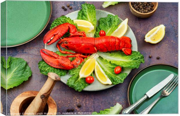 Boiled lobster, greens and lemon Canvas Print by Mykola Lunov Mykola