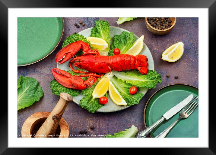 Boiled lobster, greens and lemon Framed Mounted Print by Mykola Lunov Mykola