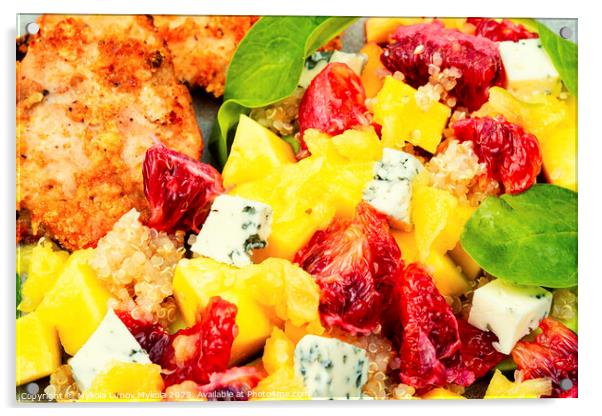 Meat salad with citrus fruits, cheese and quinoa Acrylic by Mykola Lunov Mykola