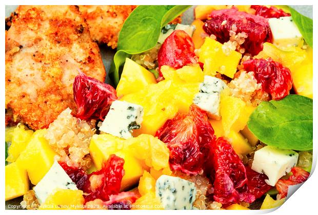 Meat salad with citrus fruits, cheese and quinoa Print by Mykola Lunov Mykola