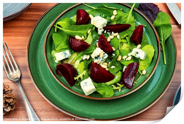 Salad with beet, blue cheese and pine nuts Print by Mykola Lunov Mykola