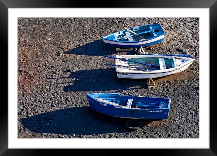 Three boats and their shadows Framed Mounted Print by Joyce Storey