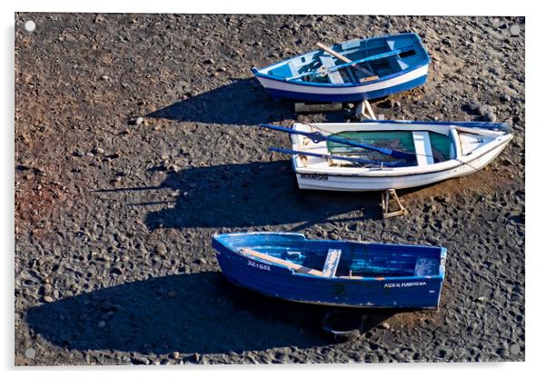Three boats and their shadows Acrylic by Joyce Storey