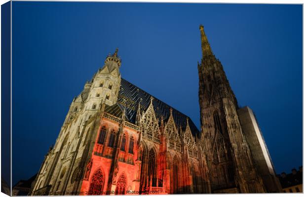 Saint Stephen's Cathedral in Vienna at Night Canvas Print by Dietmar Rauscher