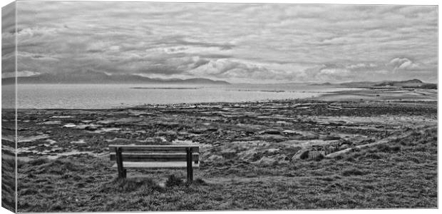 Seamill beach bench and Arran (abstract) Canvas Print by Allan Durward Photography