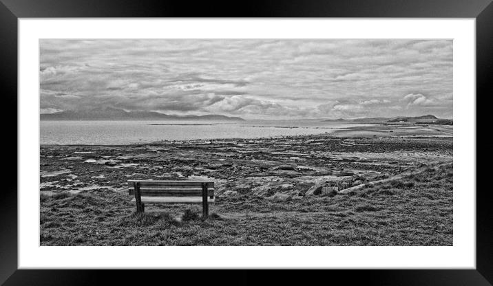 Seamill beach bench and Arran (abstract) Framed Mounted Print by Allan Durward Photography