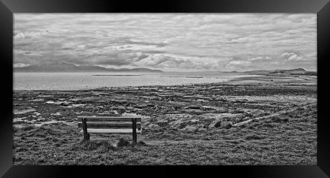 Seamill beach bench and Arran (abstract) Framed Print by Allan Durward Photography