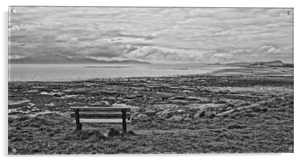 Seamill beach bench and Arran (abstract) Acrylic by Allan Durward Photography