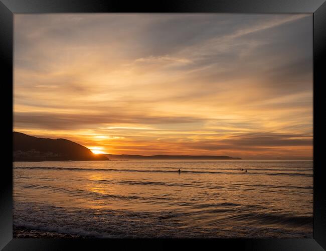 Westward Ho! sunset waves Framed Print by Tony Twyman