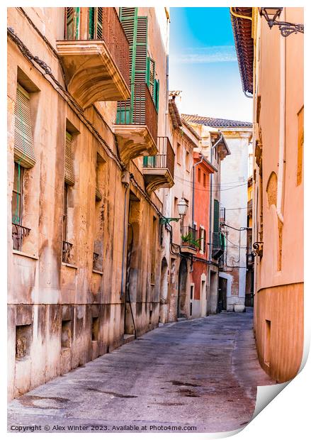 Narrow street, Palma de Majorca Print by Alex Winter