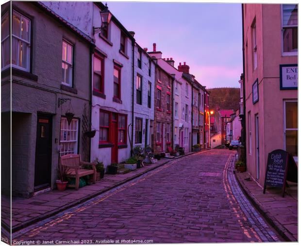 Winter Sunset in Historic Staithes Canvas Print by Janet Carmichael