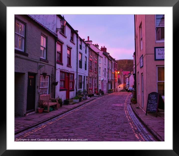 Winter Sunset in Historic Staithes Framed Mounted Print by Janet Carmichael