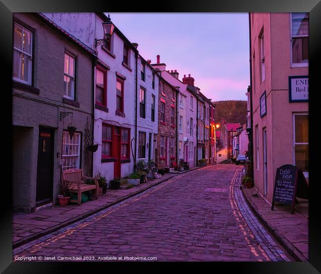 Winter Sunset in Historic Staithes Framed Print by Janet Carmichael