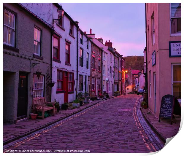 Winter Sunset in Historic Staithes Print by Janet Carmichael