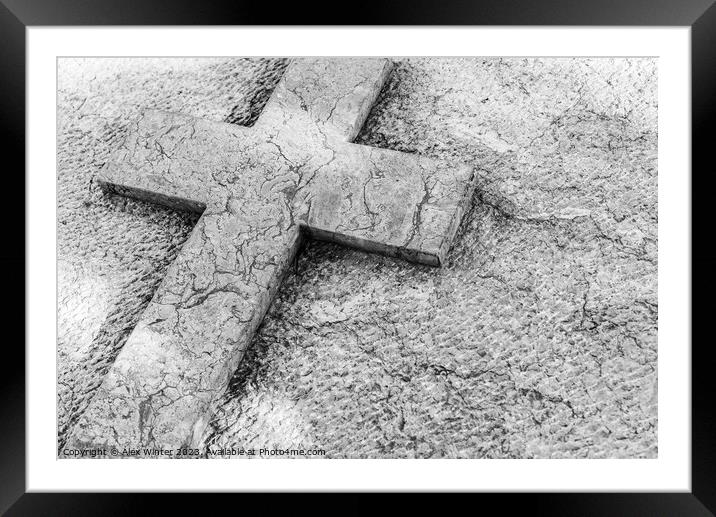 Cemetery tombstone with stone cross Framed Mounted Print by Alex Winter