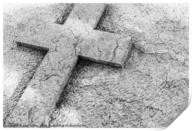 Cemetery tombstone with stone cross Print by Alex Winter
