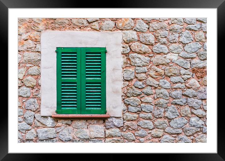 Window shutters and rustic stone wall Framed Mounted Print by Alex Winter