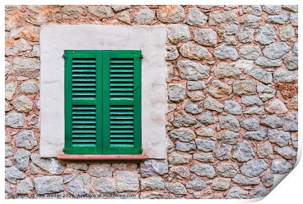 Window shutters and rustic stone wall Print by Alex Winter